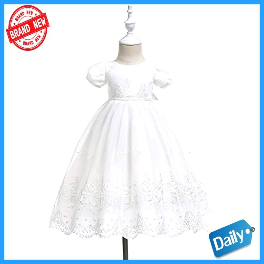 Newborn Christening Dress Floral Embroidered Satin Gown Formal Outfit - Picture 4 of 6